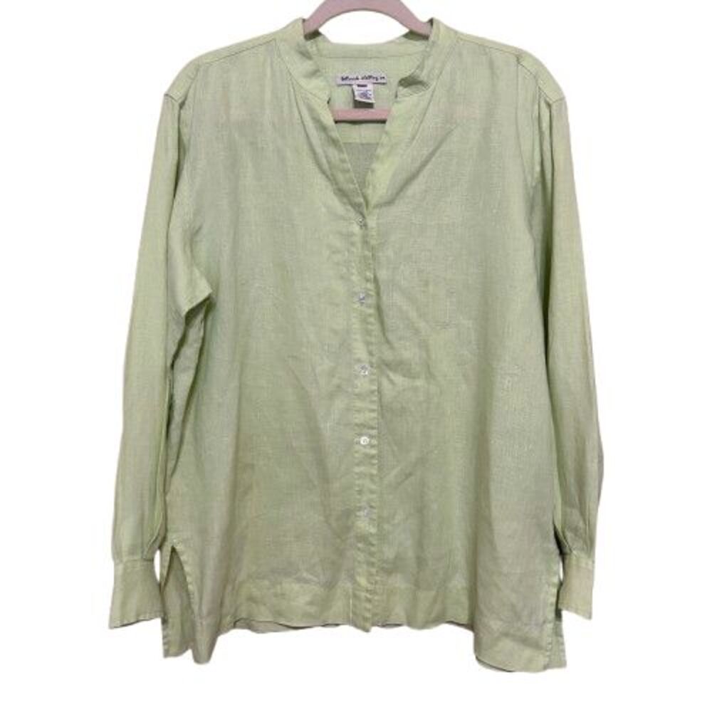 Telluride Clothing Co 100% Linen Button Up Tunic Shirt Women Large Green Coastal